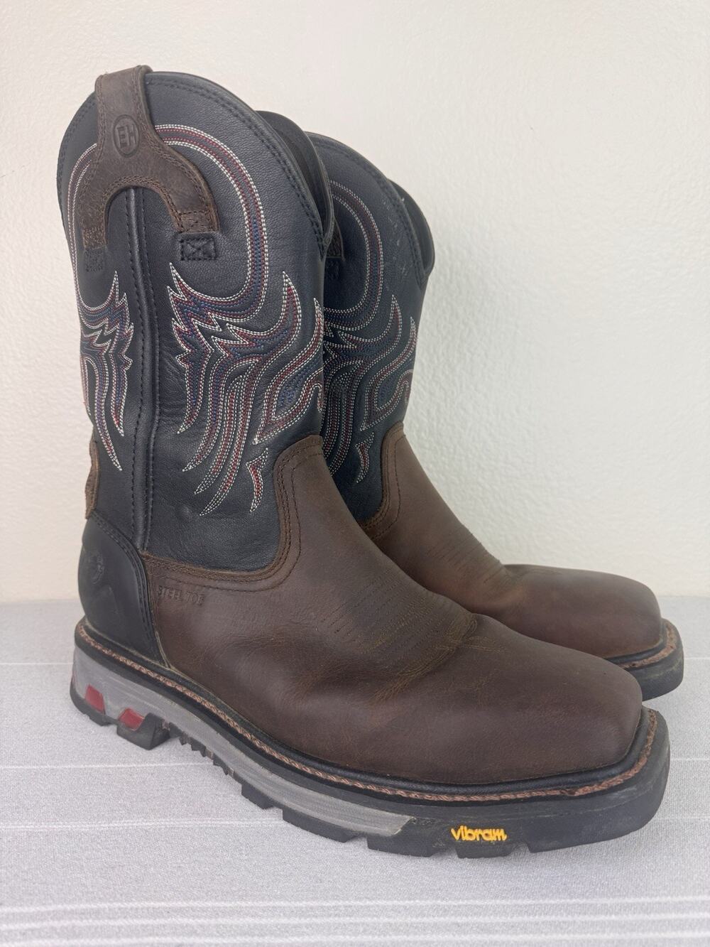Justin Tanker Steel Toe Leather Western Work Boots Walnut Brown Black 15 EE